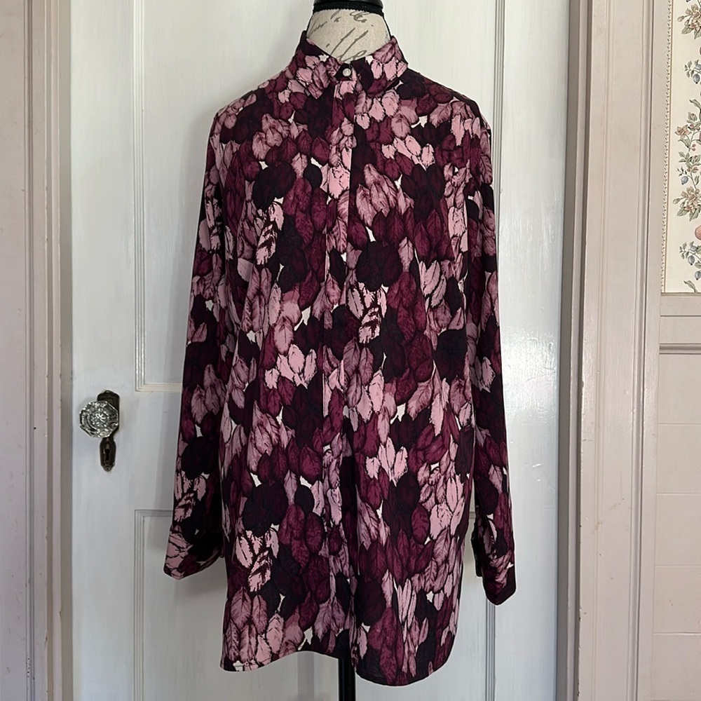 TALBOTS Leaf Print Button Down Blouse - Mulberry